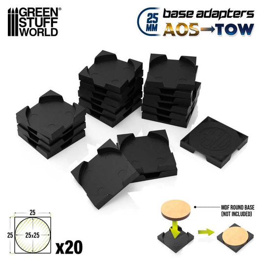 Adattatori basette in plastica da tonde a quadrate - 25mm