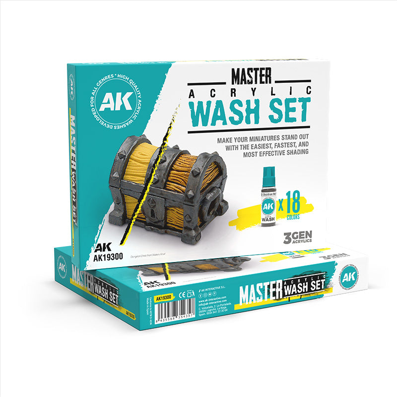 AK Interactive Master Acrylic Wash Set - Full Range 18 Colors