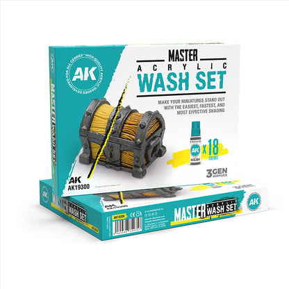 AK Interactive Master Acrylic Wash Set - Full Range 18 Colors