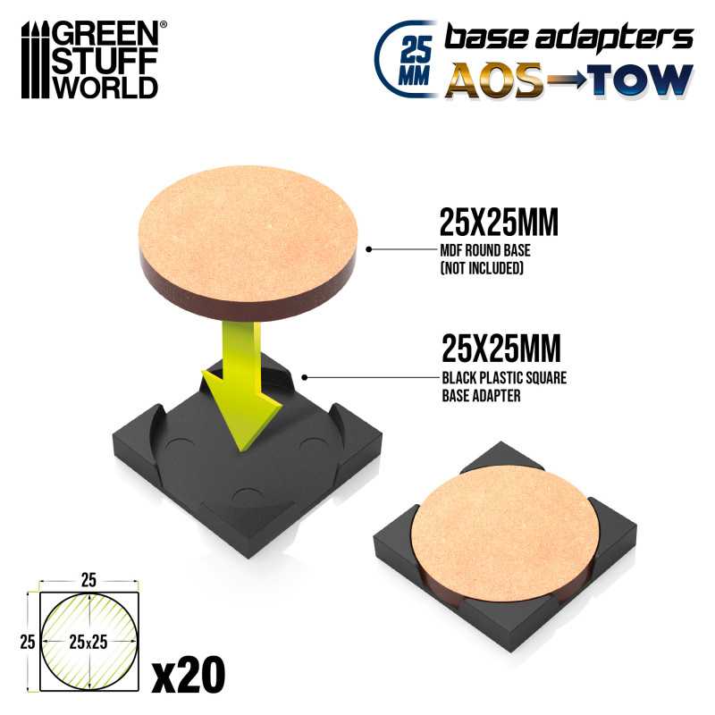 Round to Square Plastic Base Adapters - 25mm