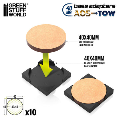 Round to Square Plastic Base Adapters - 40mm